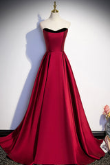 Bridesmaid Dressese Lavender, Burgundy Satin Long Prom Dress, Simple A-Line Evening Party Dress