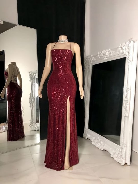Party Dress For Night, Burgundy sequin long prom dress, Special Occasion Dresses