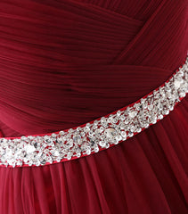 Prom Ideas, Burgundy Sweet Neck Tulle Long Prom Gown, Burgundy Evening Dress