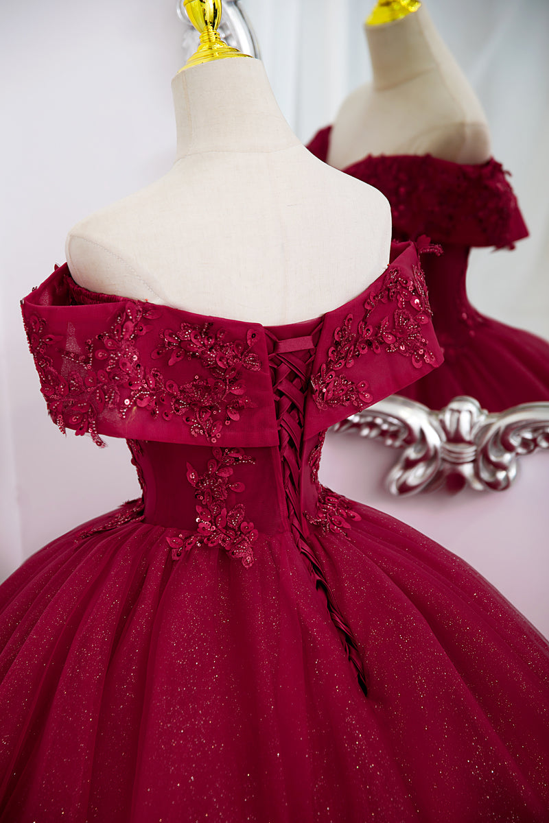 Formal Dresses Classy, Burgundy Sweetheart Flowers Sequins Lace Party Dress, Long Formal Dress Prom Dress