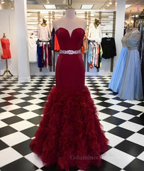 Party Dress On Sale, Burgundy sweetheart mermaid long prom dress, burgundy evening dress