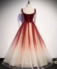 Homecoming Dress 2027, Burgundy Sweetheart Tulle Long Prom Dress Burgundy Evening Dress