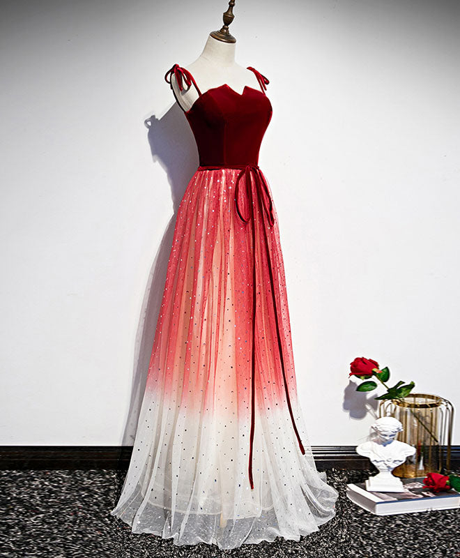 Homecoming Dresses Shop, Burgundy Sweetheart Tulle Long Prom Dress Tulle Formal Dress