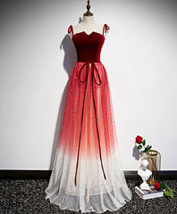 Homecoming Dresses Aesthetic, Burgundy Sweetheart Tulle Long Prom Dress Tulle Formal Dress