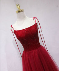 Homecomming Dresses Floral, Burgundy tulle beads long prom dress, burgundy tulle formal dress