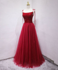 Homecoming Dress With Sleeves, Burgundy tulle beads long prom dress, burgundy tulle formal dress