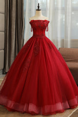 Formal Dresses Royal Blue, Burgundy Tulle Lace Long Prom Dress, Burgundy A-Line Evening Gown