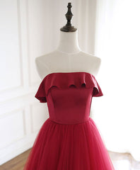 Formal Dress For Ladies, Burgundy Tulle Long Prom Dress, A line Burgundy Formal Party Dress