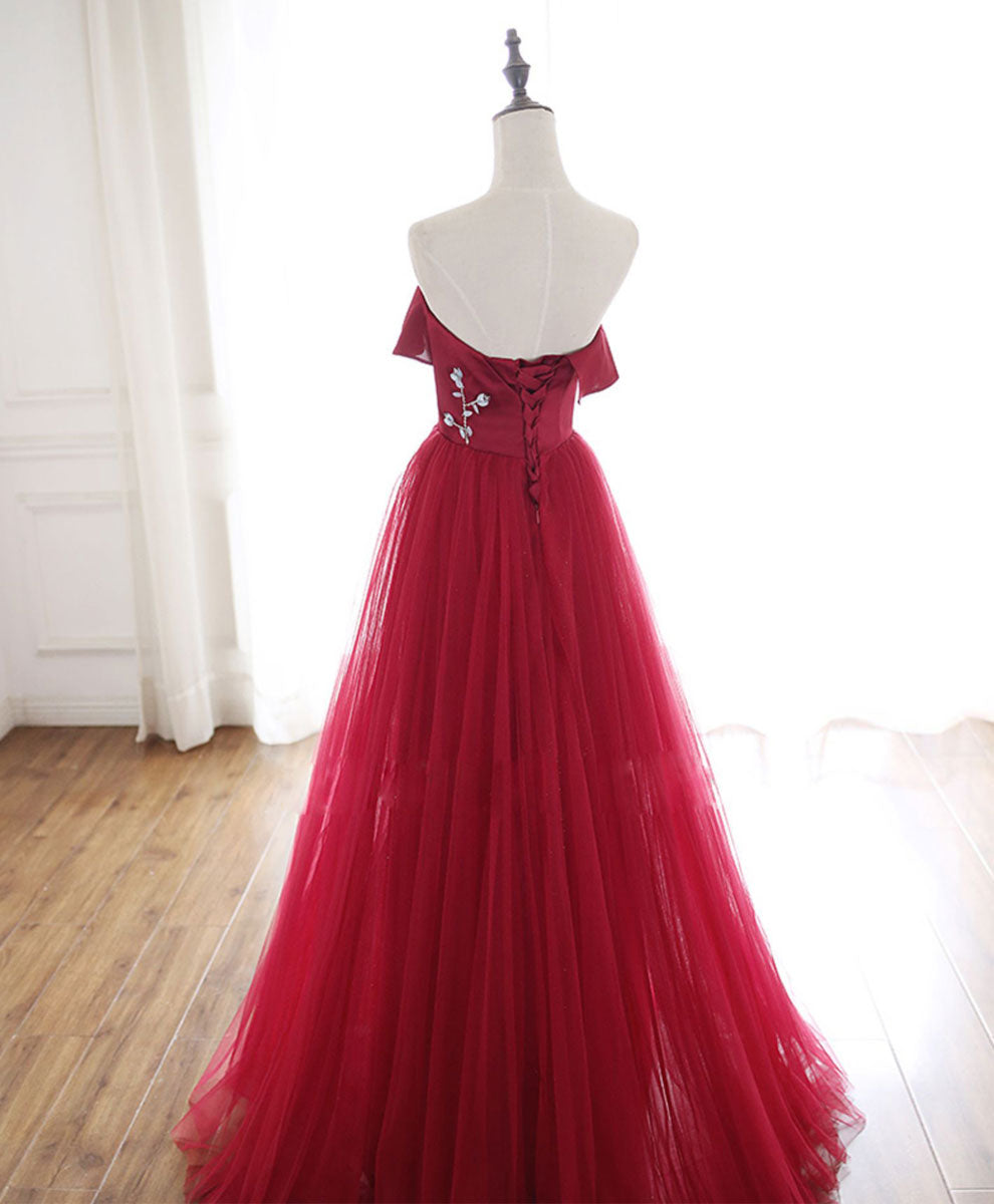 Formal Dressing For Ladies, Burgundy Tulle Long Prom Dress, A line Burgundy Formal Party Dress