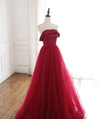 Formal Dresses Nearby, Burgundy Tulle Long Prom Dress, A line Burgundy Formal Party Dress