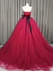 Bridesmaids Dresses Color, Burgundy Tulle Long Prom Gown, Burgundy Tulle Sweet 16 Dress