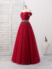 Prom Dress Online, Burgundy Tulle Sweetheart Neck Long Prom Dress, Burgundy Evening Dress