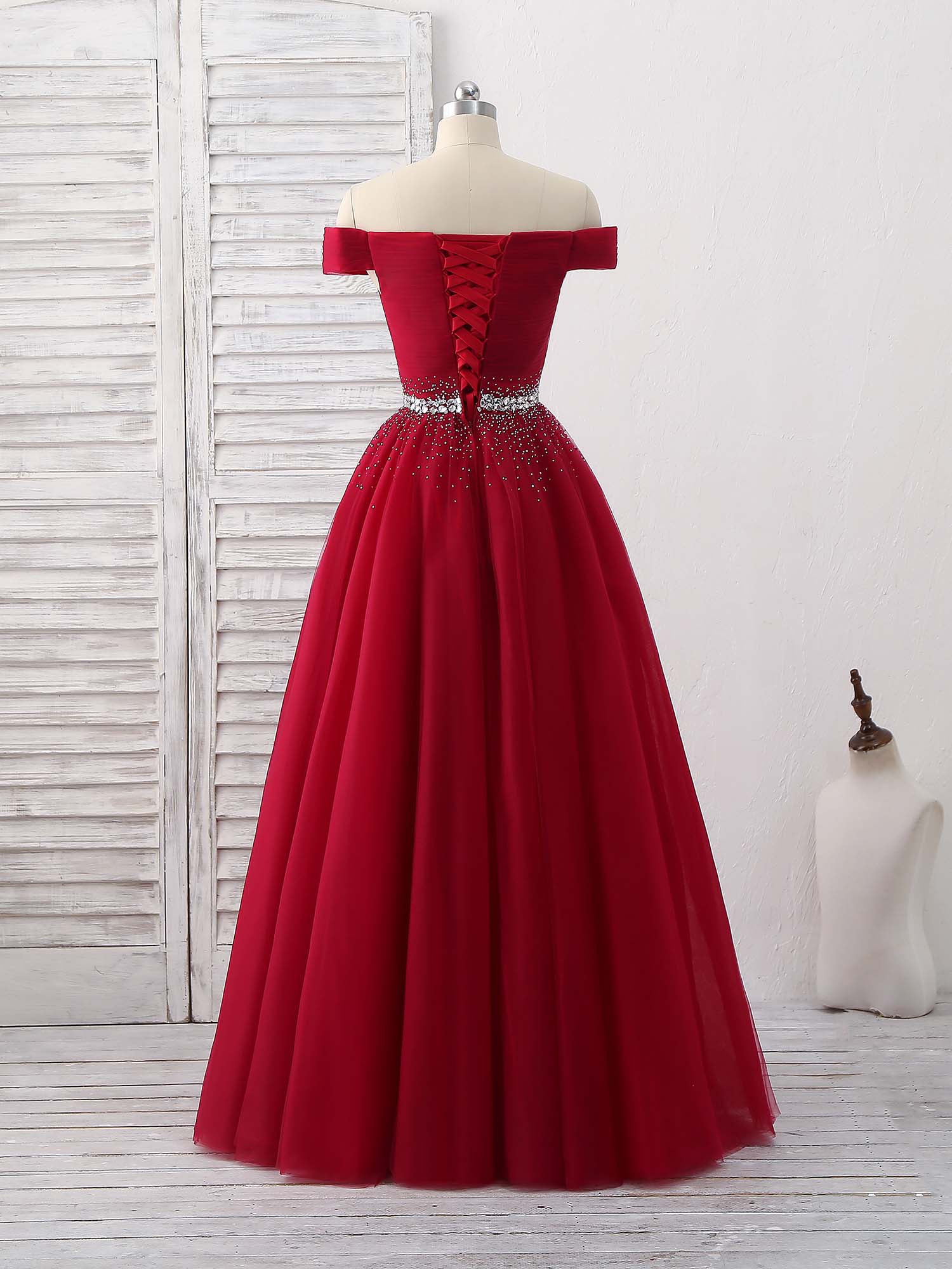 Prom Dresses Floral, Burgundy Tulle Sweetheart Neck Long Prom Dress, Burgundy Evening Dress