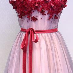 Bridesmaid Dress Pink, Burgundy V Neck Lace Floral Long Prom Dresses, Burgundy V Neck Long Formal Evening Dresses