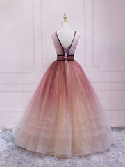 Bridesmaid Dress Elegant, Burgundy V Neck Tulle Long Prom Dress Burgundy Long Evening Dress