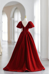 Bridesmaid Dresses Velvet, Burgundy V-Neck Velvet Long Formal Dress, A-Line Short Sleeve Evening Dress