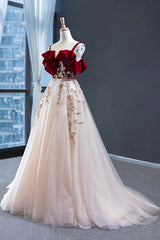 Party Dress Fall, Burgundy Velvet Lace Long Prom Dress, A-Line Off Shoulder Evening Dress