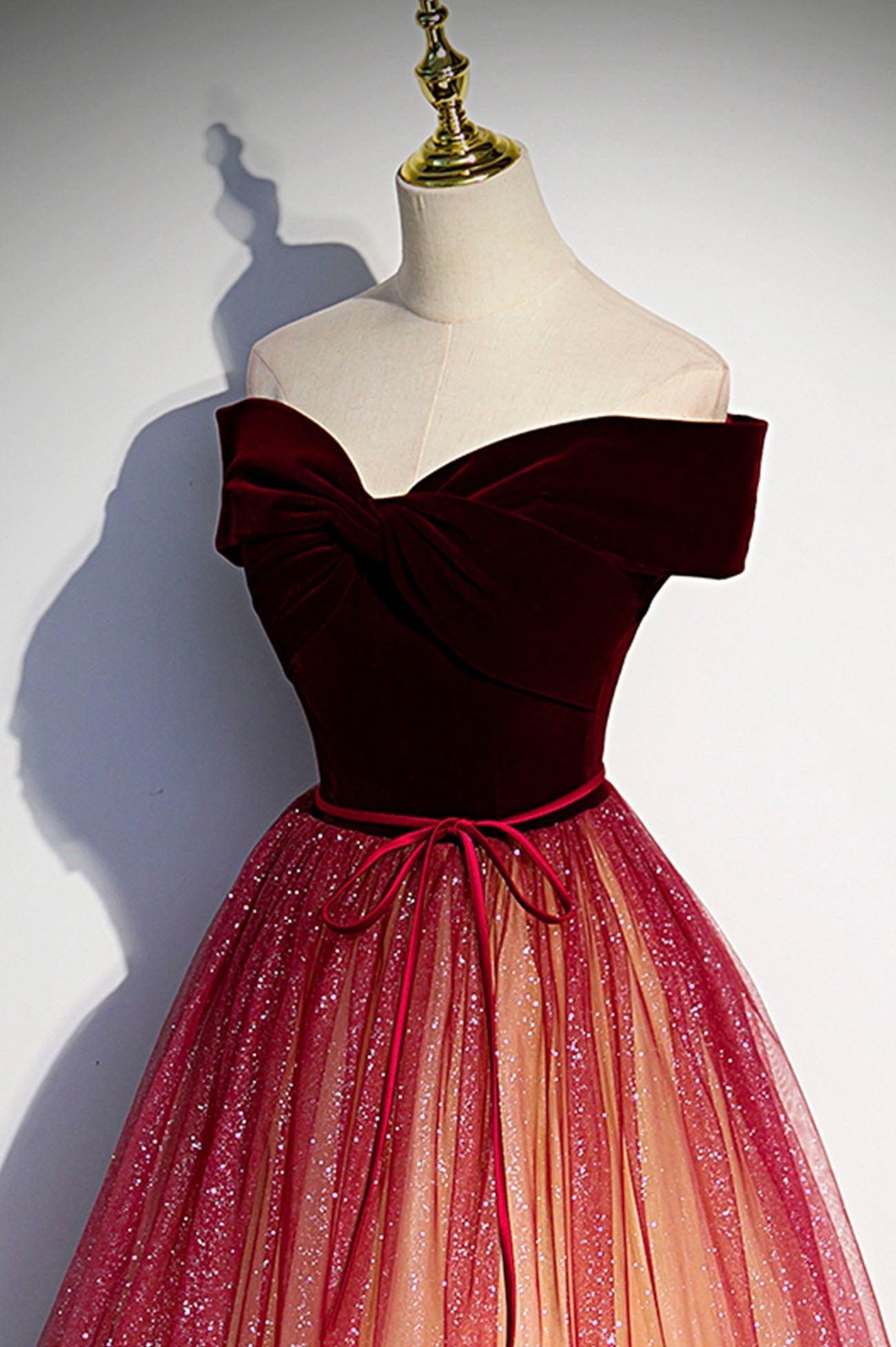 Prom Dress Aesthetic, Burgundy Velvet Long A-Line Formal Dress, Off the Shoulder Evening Party Dress