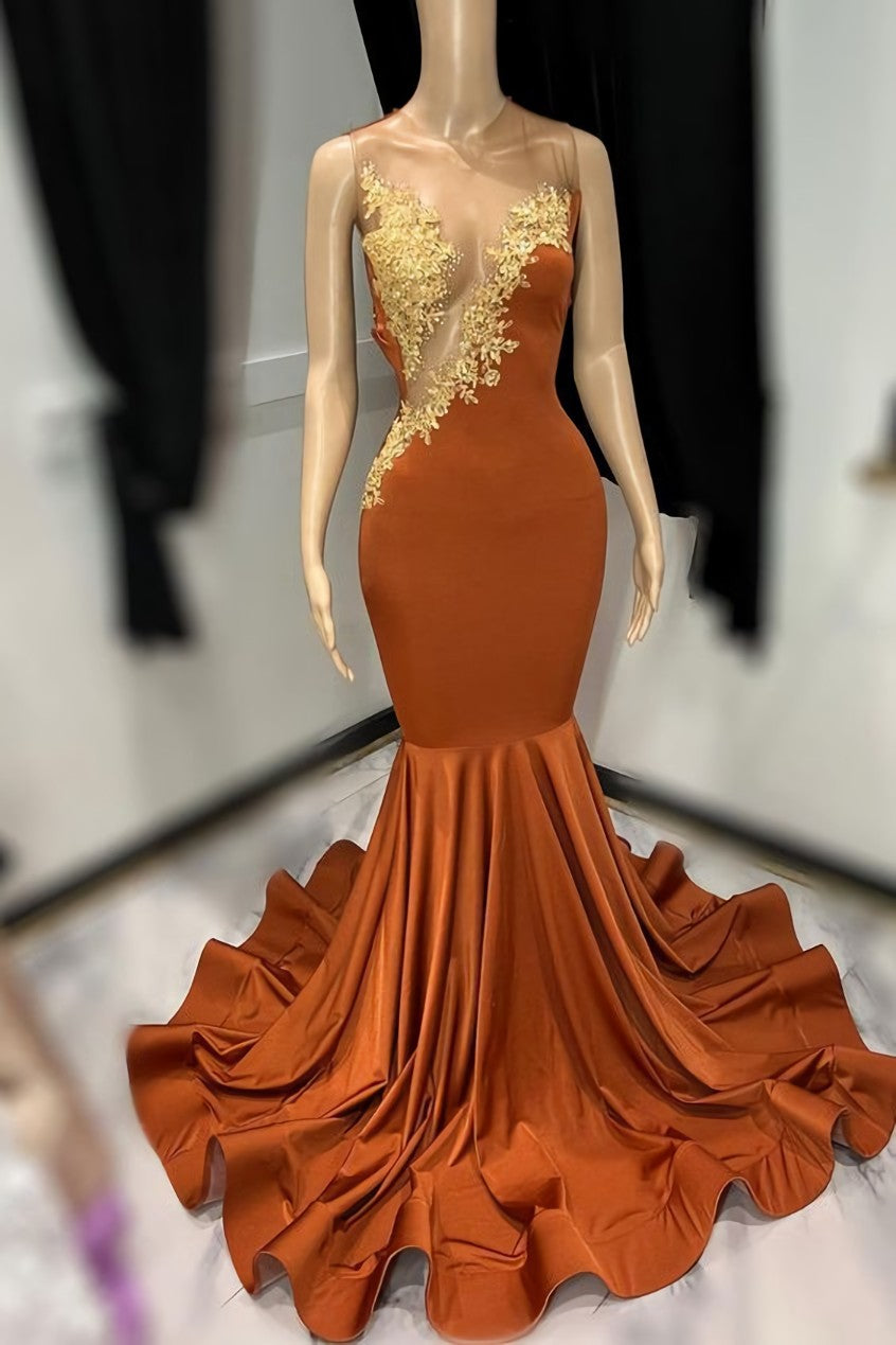 Prom Dresses Outfits Fall Casual, Burnt Orange Mermaid Evening Dresses Long Special Occasion Dress
