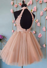Bridesmaid Dresses Floral, Cute Lace Short Prom Dresses, A-Line Evening Party Dresses