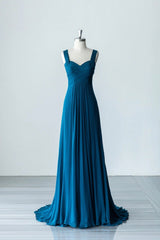 Homecoming Dresses Websites, Blue Chiffon Long A-Line Prom Dress, A-Line Evening Dress Party Dress