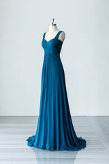 Homecoming Dress 2035, Blue Chiffon Long A-Line Prom Dress, A-Line Evening Dress Party Dress
