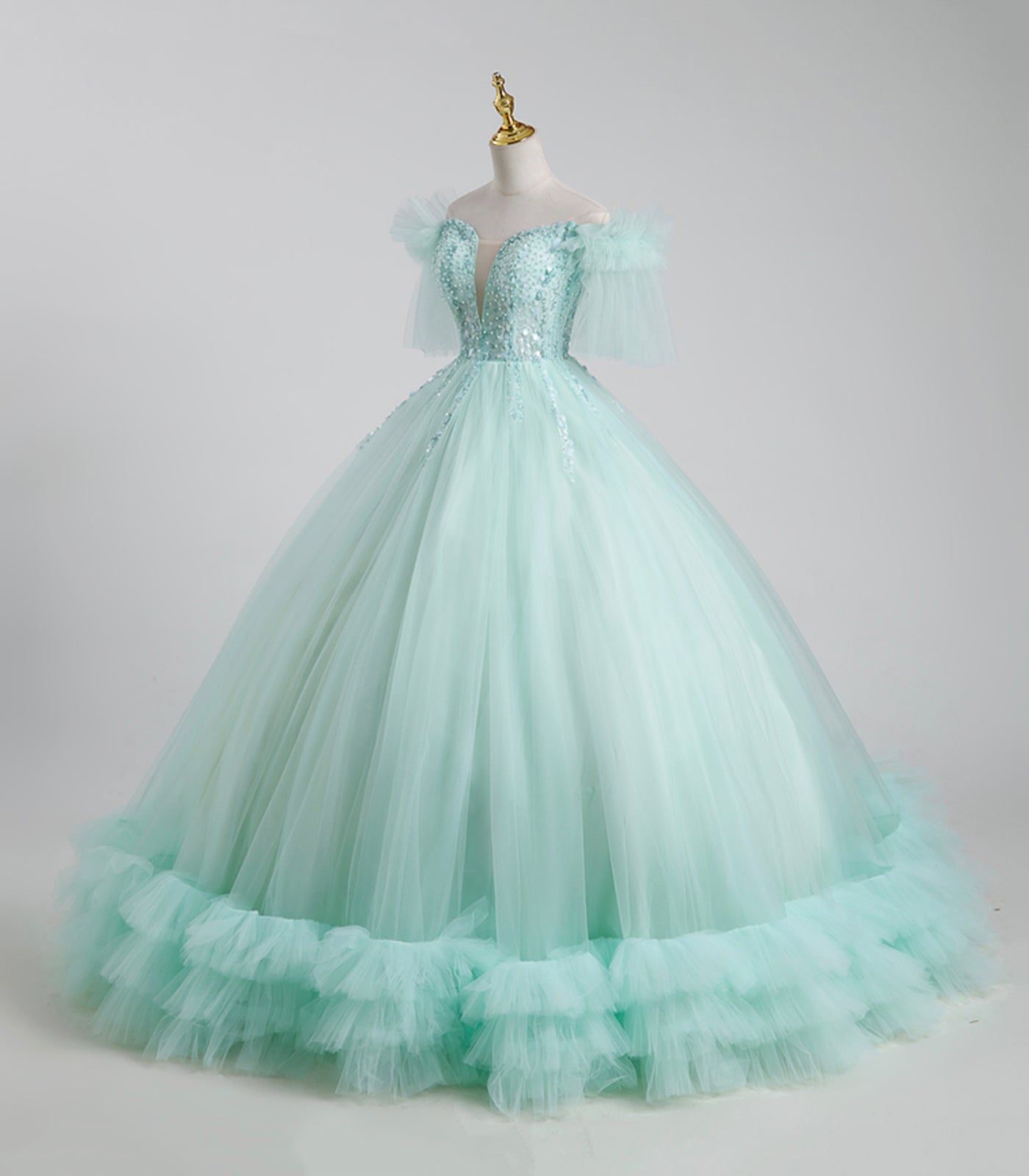 Prom Dresses Shops, Beautiful Tulle Sequins Long Ball Gown, A-Line Tulle Sweet 16 Dress