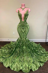 Bridesmaid Dress Colors Scheme, Exquisite Green V-neck Sequins Sleeveless Floor-length Mermaid Prom Dresses