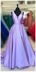 Eenvoudige paarse satijnen lange prom -jurk paarse formele jurk, afstudeerschoolfeestjurk