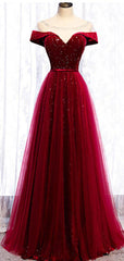 Homecoming Dress Shopping, Cap Sleeve Red Sparkly Tulle Long Cheap Evening Prom Dresses