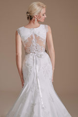 Wedding Dressed Lace, Cap Sleeve Sparkle Beaded Lace Appliques Gown Bow Sash Train Wedding dresses