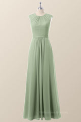 Party Dresses For Teen, Cap Sleeves Sage Green Chiffon A-line Bridesmaid Dress
