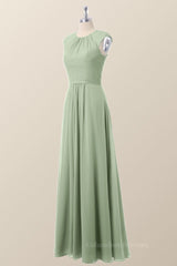 Party Dress Website, Cap Sleeves Sage Green Chiffon A-line Bridesmaid Dress