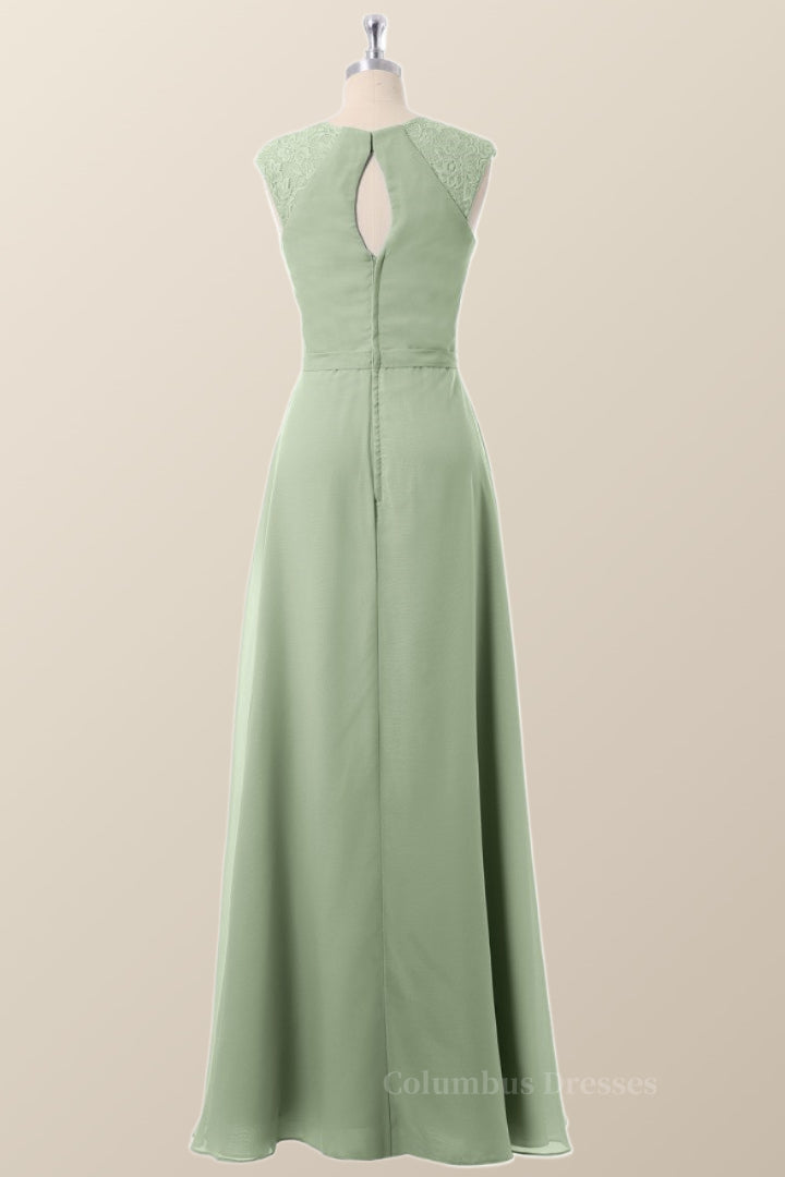 Party Dresses Website, Cap Sleeves Sage Green Chiffon A-line Bridesmaid Dress