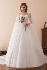 Wedding Dress Under, Cape Cloak Tulle Appliques White Wedding Dresses