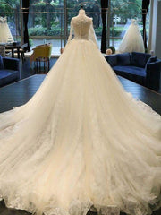 Wedding Dress Southern, Cathedral Train Appliques Long Sleeve A-line Wedding Dresses