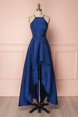 Formal Dress Stores Near Me, Royal Blue A Line Halter High Low Prom Dresses