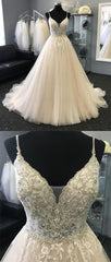 Prom Dresses For Chubby Girls, Light Champagne Tulle Lace Long Prom Dress, Champagne Evening Dress