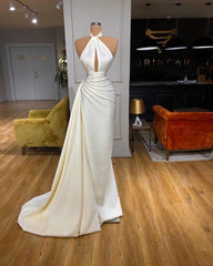 Bridesmaid Dresses Fall, White Long Prom Dress, Sleeveless Evening Dress