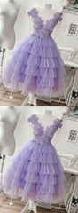 Prom Dresse 2033, Purple Tulle Applique Short Homecoming Dress, Homecoming Dress