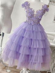 Prom Dresses2033, Purple Tulle Applique Short Homecoming Dress, Homecoming Dress