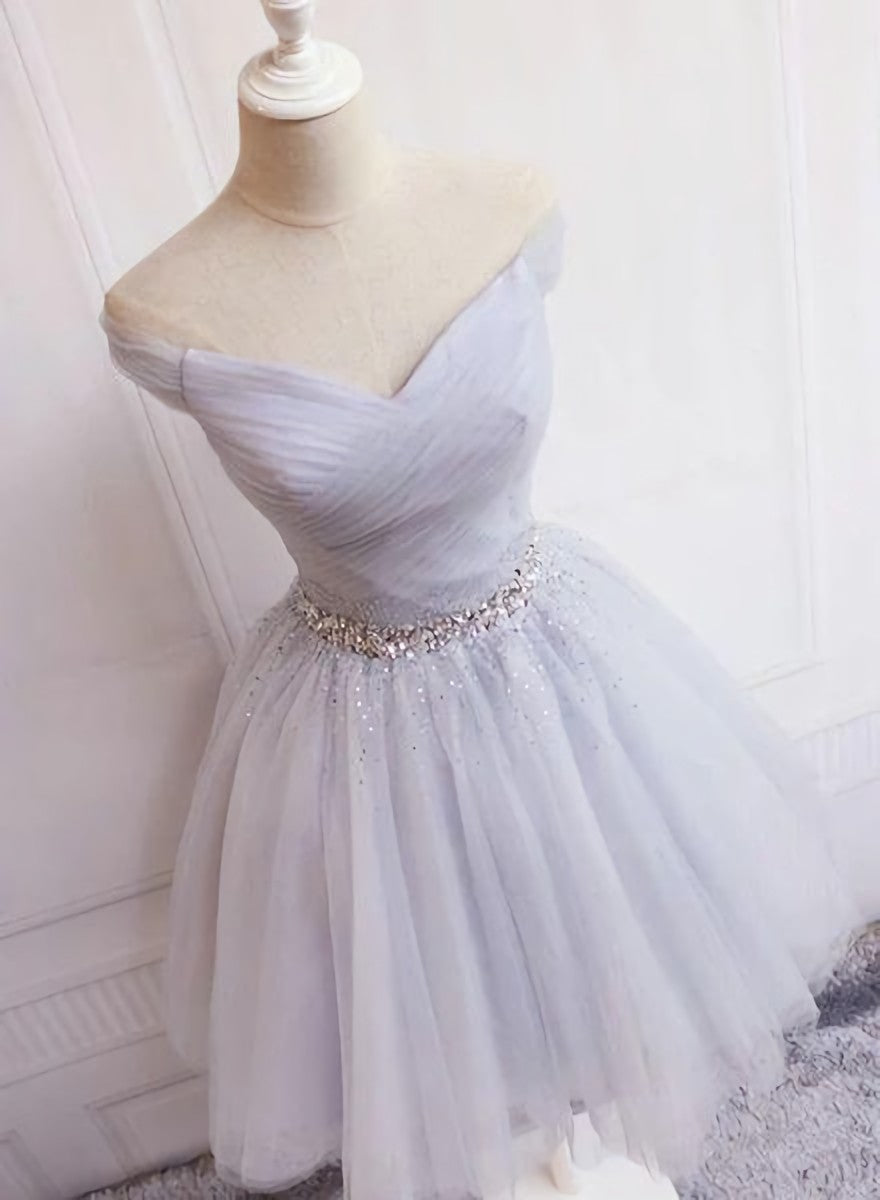 Prom Dresses 2019, Charming Sliver Grey Short Beaded Tulle Party Dress, Homecoming Dress