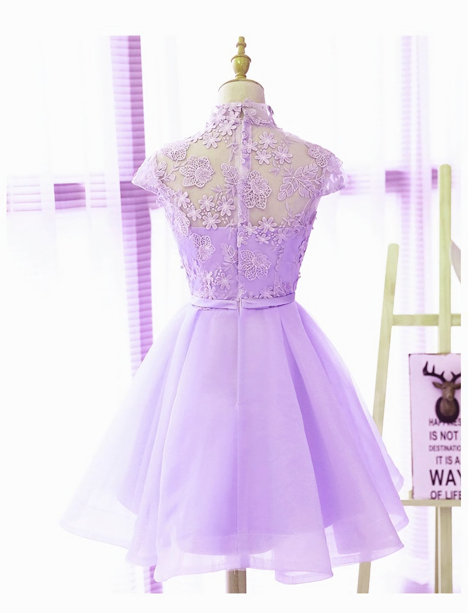 Prom Dress 2033, Cute High Neckline Lavender Short Graduation Dress, Homecoming Dress