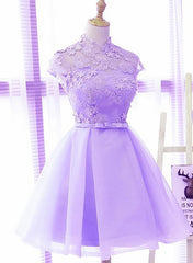 Prom Dresses On Sale, Cute High Neckline Lavender Short Graduation Dress, Homecoming Dress