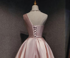 Prom Dress 2024, Pink Satin One Shoulder Homecoming Dress
