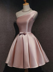 Prom Dresses Graduacion, Pink Satin One Shoulder Homecoming Dress