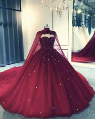 Wedding Dress Girls, Tulle Ball Gown Wedding Dress, With Cape Prom Dresses, Evening Dresses
