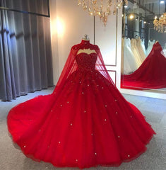 Wedding Dresses Girls, Tulle Ball Gown Wedding Dress, With Cape Prom Dresses, Evening Dresses
