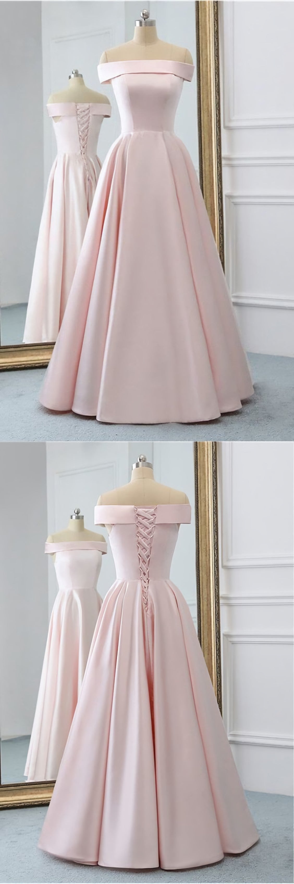 Prom Dress Fairy, Pink Satin Long Evening Dress, With Pockets Pink Prom Gowns