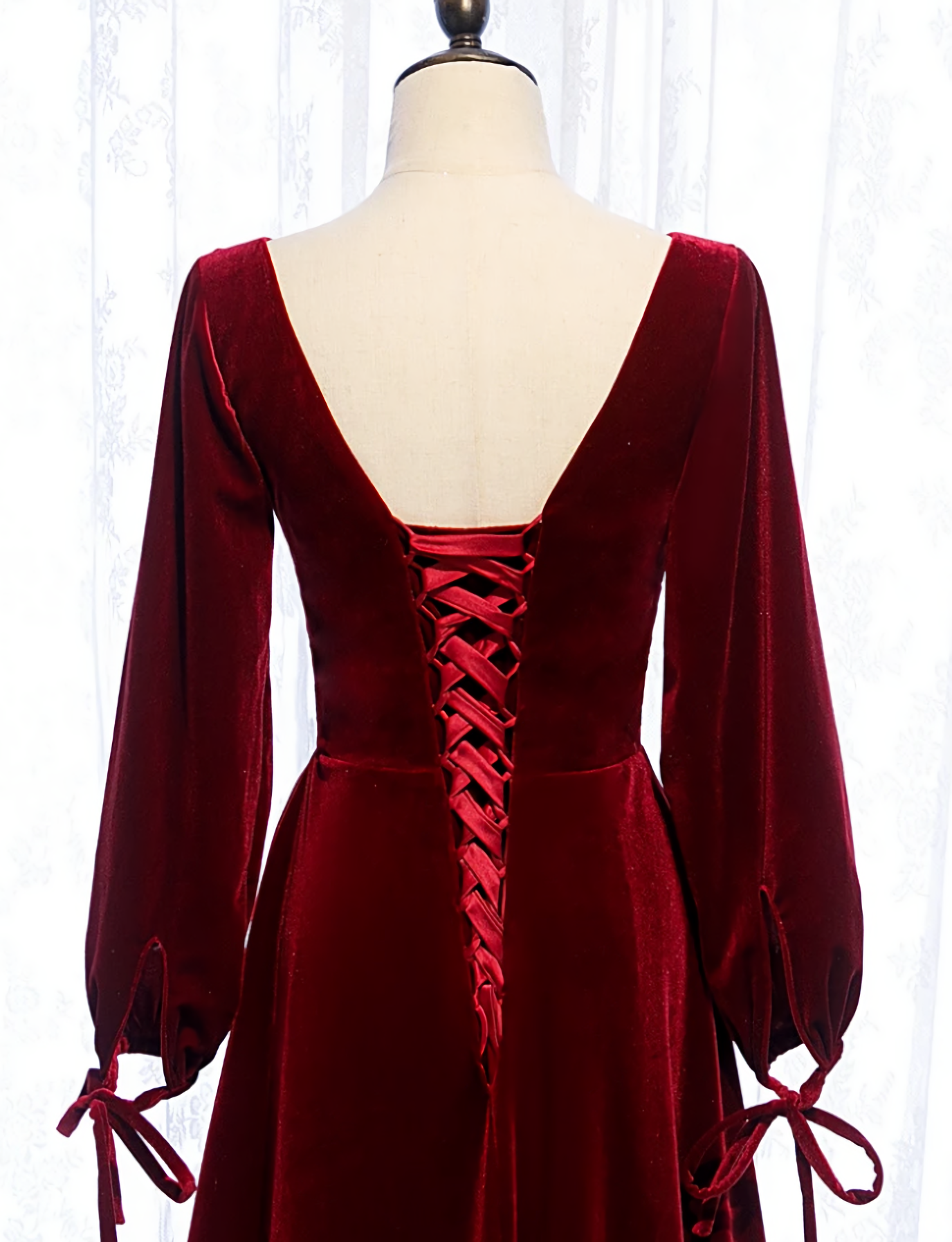 Prom Dresses 2033 Cheap, Charming Dark Red Velvet Long Sleeves A Line Party Dress, Party Prom Dress